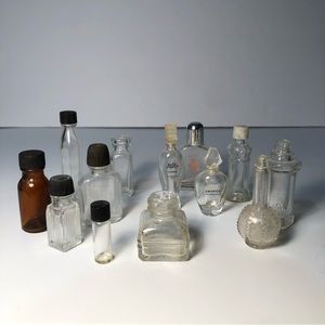 Antique Old Glass Perfume, medicine, ink, and Cutex bottles!